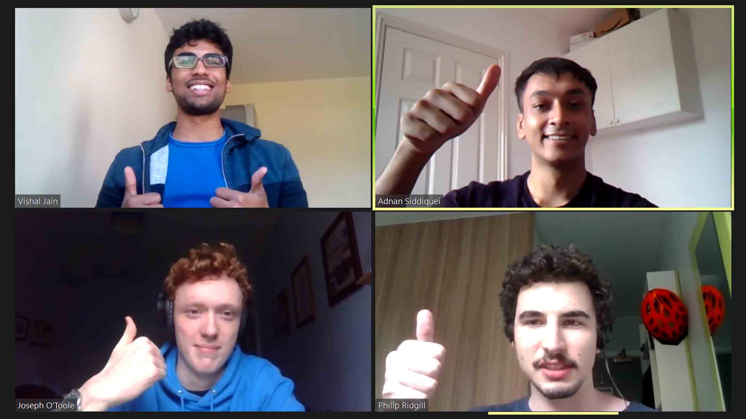 Four students on a video call