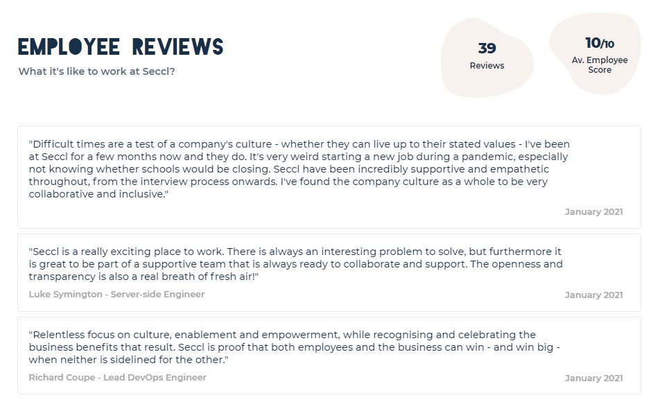 Example of Seccl reviews on Escape 100