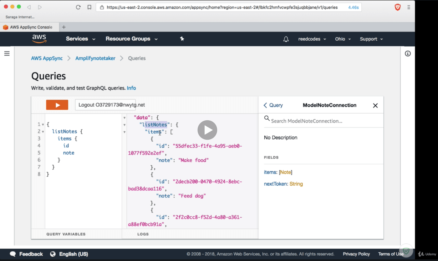 An example showing how to use AWS App Sync to test GraphQL queries against your data, using Amazon’s console